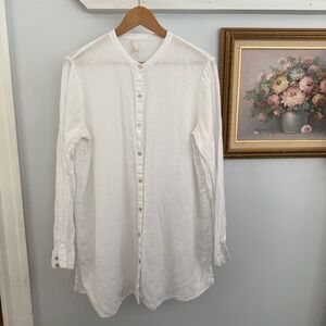 Eileen Fisher Organic Linen Button Front Long Sleeve Tunic‎ Top Large